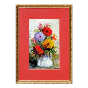 Mid-Century Red Chrysanthemum Floral Bouquet