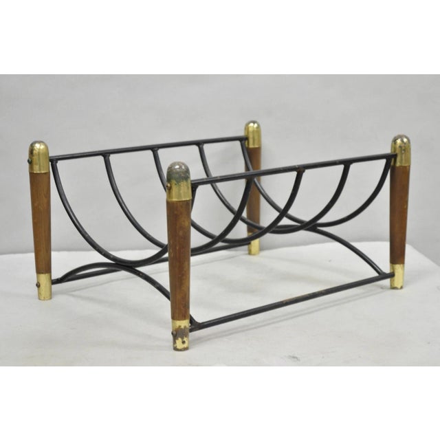 Wood Mid 20th Century Modern Wood & Wrought Iron Magazine Rack Fireplace Log Holder For Sale - Image 7 of 11