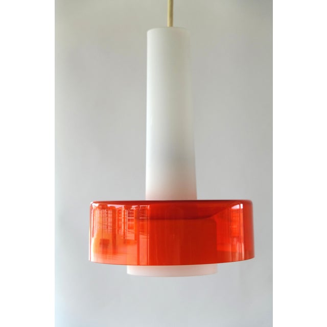 Glass Mid 20th Century Mid-Century Opaline and Orange Glass Pendant Lights - a Pair For Sale - Image 7 of 18