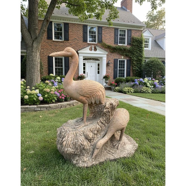 Pink Vintage Style Cast Marble Crane Garden Statue For Sale - Image 8 of 10