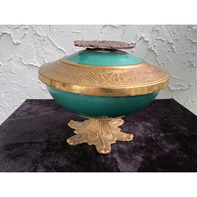 1960s Vintage Israeli Brass & Enameled Pedestal Bowl “God Bless Our Home – Jerusalem”, Circa 1960s For Sale - Image 5 of 11