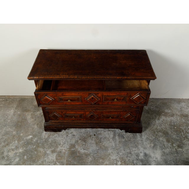 Wood Italian 1800s Walnut Commode with Three Drawers and Raised Diamond Motifs For Sale - Image 7 of 12