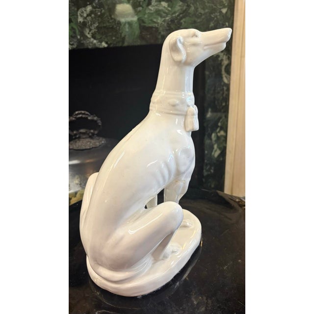 Vintage Hollywood Regency White-Glazed Greyhound Whippet Statue For Sale In Greensboro - Image 6 of 11