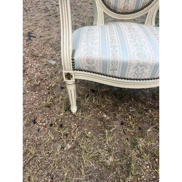 Late 19th Century French 19th Century Louis XVI Painted Walnut Arm Chairs - Set of 2 For Sale - Image 5 of 9