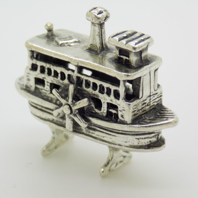 Vintage Italian Handmade Silver Paddlewheel Steam Boat Figurine, Tuscany, Arezzo, Italy, 1980s For Sale - Image 6 of 11