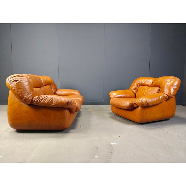 1970s Mid-Century Italian Leather Sofa Set by Ercole Biella for Grappeggia, 1970s, Set of 2 For Sale - Image 5 of 12