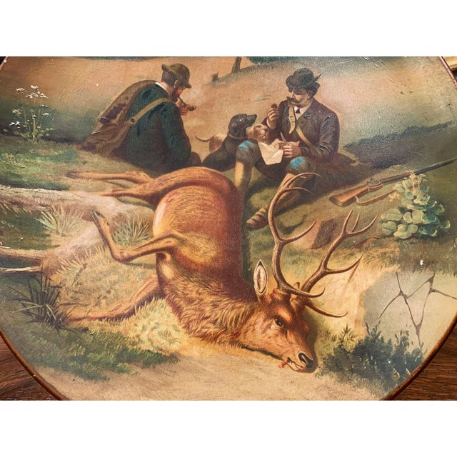 Early 20th Century German Hand-Painted Ceramic Hunting Scene Wall Platter For Sale - Image 4 of 12