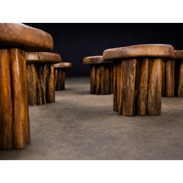 Set of Six Sculptural “Denúncia” Stools in Solid Reclaimed Wood, Brazil, 1970s For Sale - Image 10 of 14