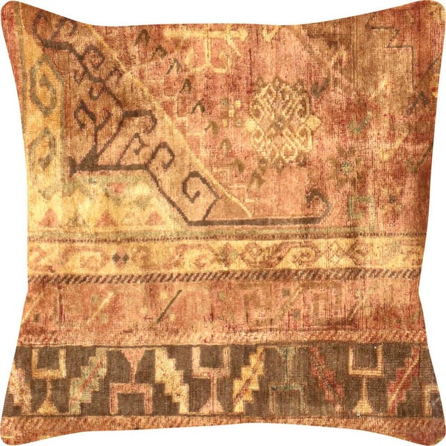 Vintage Turkish Oushak Pillow. Hand sewn with fragments of Turkish hand made Oushak wool rugs. Fiber fill. 500529