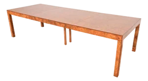 Milo Baughman Style Burl Wood Parsons Extension Dining Table, Newly Refinished