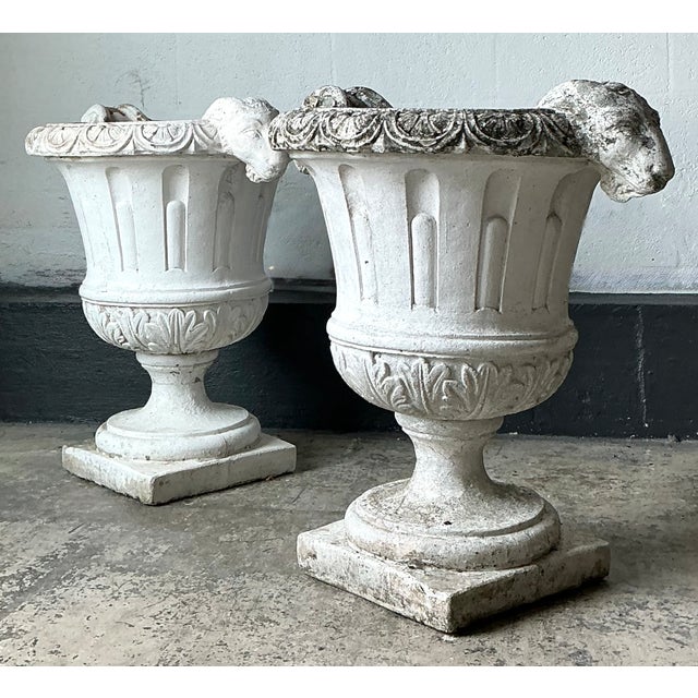 Vintage Cement Ram's Head Planters - Pair For Sale - Image 12 of 12