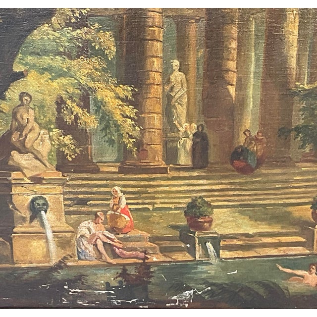 English "The Bathing Pool" After Hubert Robert, Oil on Canvas Painting, Framed For Sale - Image 3 of 9