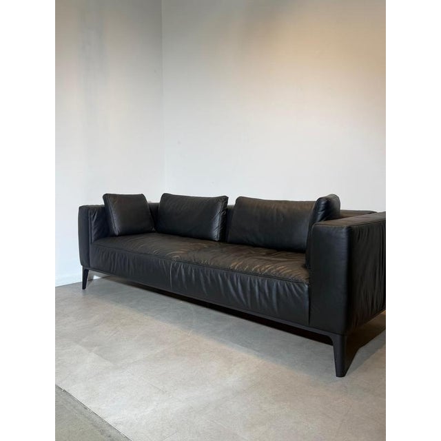 Indera 3-Seater Sofa in Black Leather For Sale - Image 3 of 8
