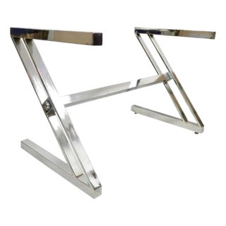 Vintage Mid Century Modern Chrome Frame Z Shaped Metal Desk Dining Table Base For Sale