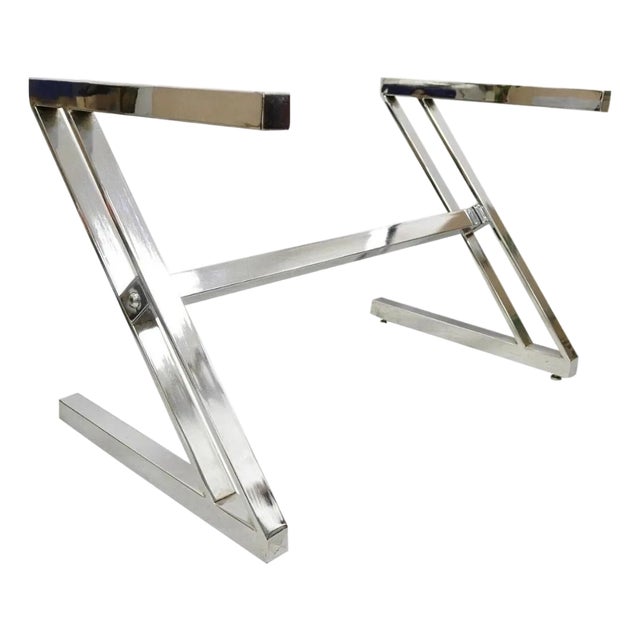 Vintage Mid Century Modern Chrome Frame Z Shaped Metal Desk Dining Table Base For Sale