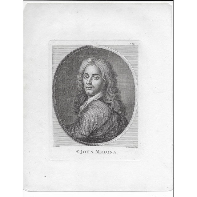 18th century engraving portrait of the Flemish-Spanish artist Saint John Medina / John Baptiste de Medina (1659-1710)....