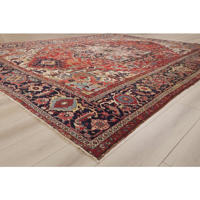 Red Late 19th Century Persian Serapi Rug, 11'09 X 14'10 For Sale - Image 8 of 10