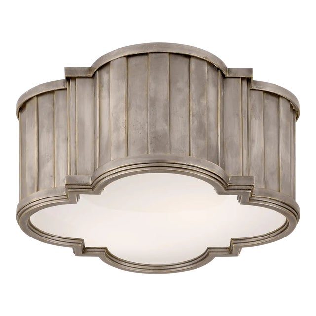 Thomas O'Brien for Visual Comfort Signature Tilden Small Flush Mount in Antique Nickel with White Glass For Sale