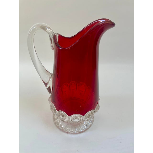 Glass Large Art Deco Vintage Ruby Stained Glass Pitcher or Vase For Sale - Image 7 of 7