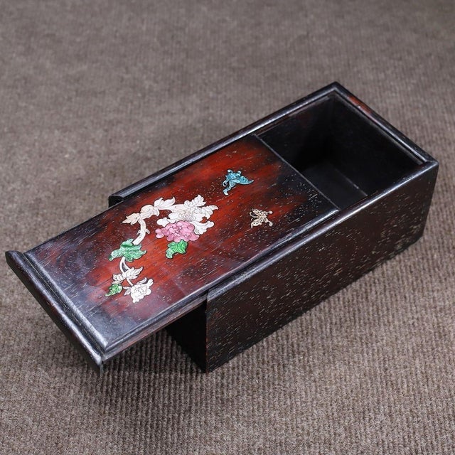 Black Huali Rosewood Sliding Box Inlaid With Mother-of-Pearl For Sale - Image 8 of 10