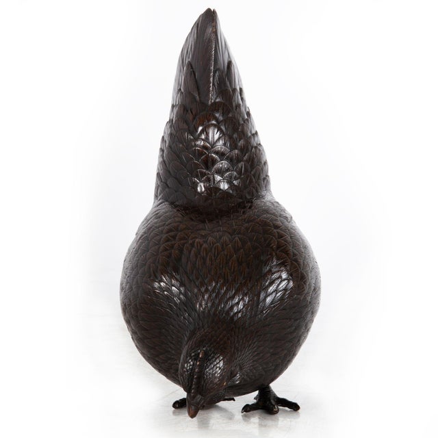 Metal Japanese Meiji Period Pair of Bronze Sculptures Okimono of Rooster & Hen For Sale - Image 7 of 18