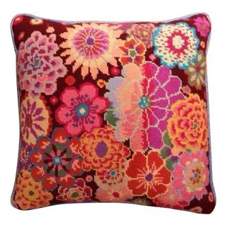 Needlepoint Floral Throw Pillow For Sale