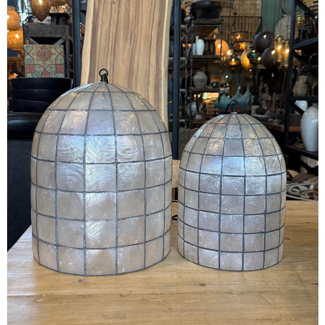Capiz Shell Bell Pendant Light Medium For Sale - Image 10 of 13