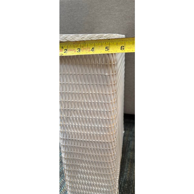 Wood Vintage White Wicker Rattan Style Wall Shelf With Braided Trim For Sale - Image 7 of 7