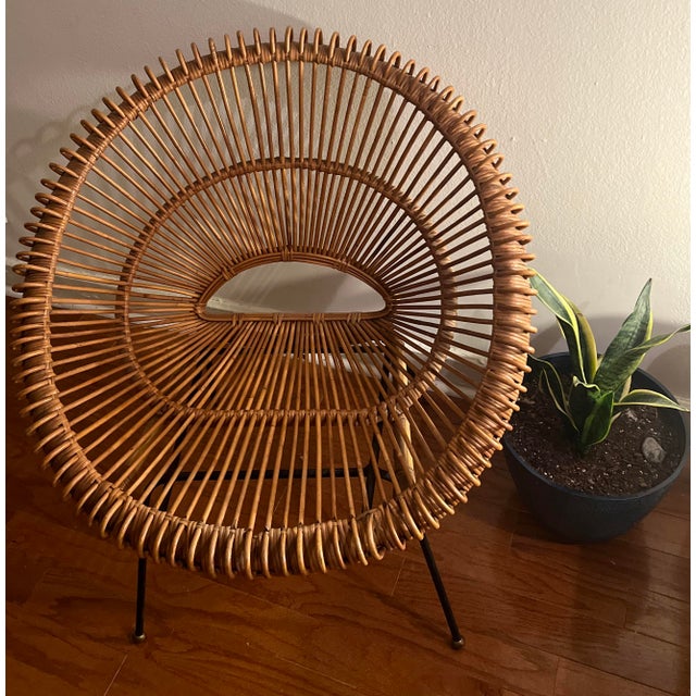 1960s Mid Century Bent Rattan Saucer Sunburst Accent Chair by California Asia For Sale - Image 11 of 12