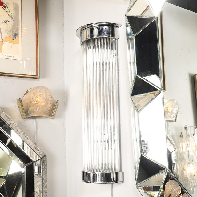 Pair of Art Deco Style Glass Rod Sconces in Chrome Fittings For Sale - Image 9 of 15