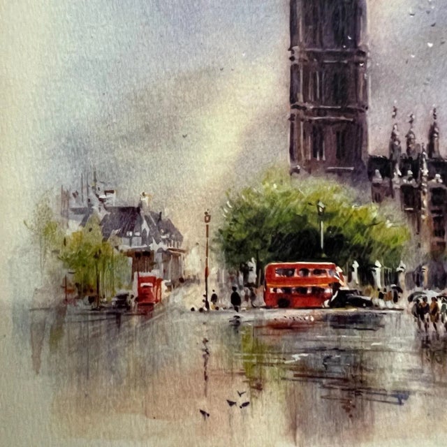 1960s Asterio Pascolini Vintage Art Lithograph London Big Ben Double Decker Bus For Sale In San Diego - Image 6 of 10