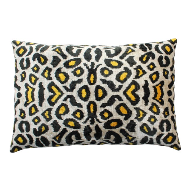 Contemporary Boho Chic Silk Velvet Ikat Pillow Cover Bohemian Pillow For Sale
