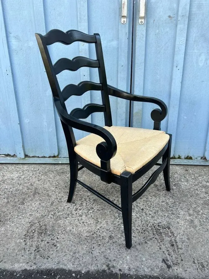 Pair of Ethan Allen French Country Back Painted Ladder BackRush