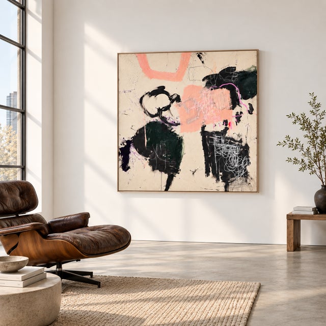 Abstract Contemporary Abstract Acrylics, Oil Sticks, Marker on Raw Canvas "Irregular Bunch of Flowers" by Manuela Karin Knaut For Sale - Image 3 of 5