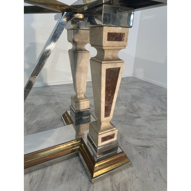1970s Mid-Century Modern Sculpted Metal and Marble Dining Table With Glass Top 1970 For Sale - Image 5 of 12