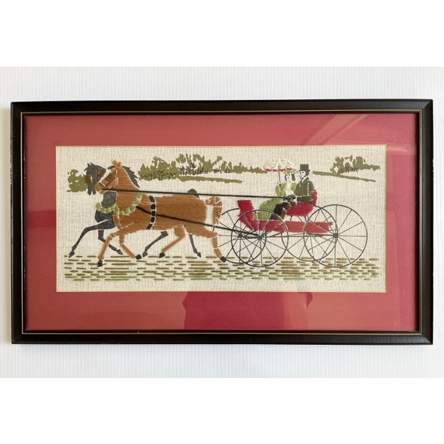 Pair of 1960s Framed Handmade Crewel Embroidery, Horses With Sleigh & Carriage For Sale In Cleveland - Image 6 of 18