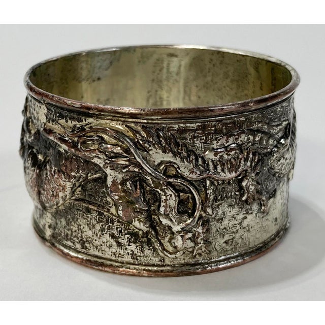 Metal Vintage Silver Plated Dragon Motif Napkin Rings, Set of 4 For Sale - Image 7 of 9