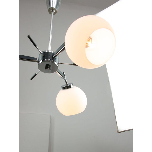 Space Age Italian Chrome and Opaline Chandelier, 1970s For Sale - Image 9 of 18