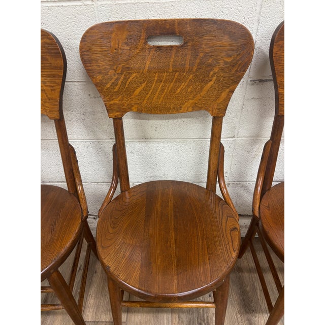 Wood Antique Art Deco Style Tiger Oak Bentwood Bistro Dining Side Chairs - Set of 4 For Sale - Image 7 of 11