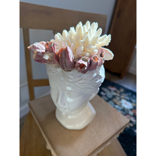 Celestial Meets the Sea-Shell Incrusted Head-Coastal Art Sculpture For Sale - Image 12 of 13