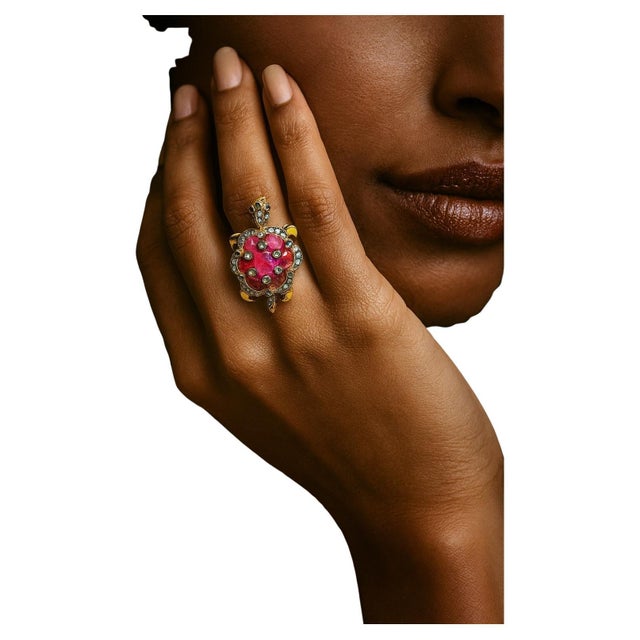 Bochic "Orient" Vintage Ruby & Diamond Turtle Cocktail Ring Set 18K & Silver Natural rubies - 7 carats Natural Diamond - 2...