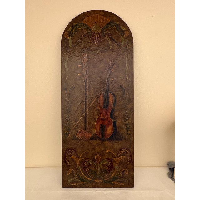 Brown Late 20th Century Themed Crackle Painted Arched Wood Wall Panel - Violin and Huqin For Sale - Image 8 of 10