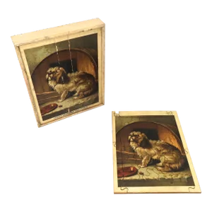 Antique Victorian Lithograph on Wood Jigsaw Puzzle & Original Box Circa Late 19th Century