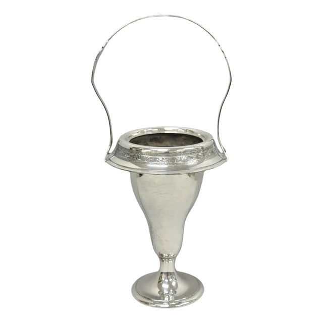 Antique Pairpoint Victorian Silver Plated Fluted Brides Flower Basket Vase For Sale