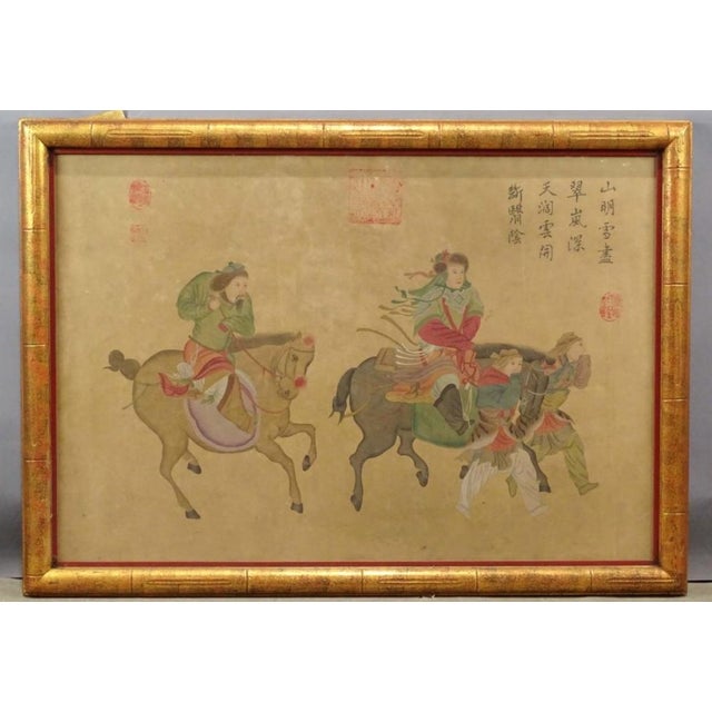 Pair of 19th Century Chinese Equestrian Horse Paintings in Watercolor For Sale - Image 10 of 12