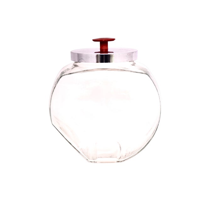 Vintage Chrome Lid Glass Jar For Sale - Image 4 of 5