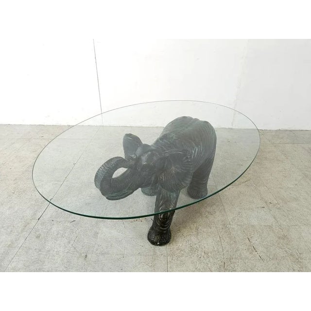 Glass Vintage Plaster Elephant Coffee Table, 1970s For Sale - Image 7 of 11