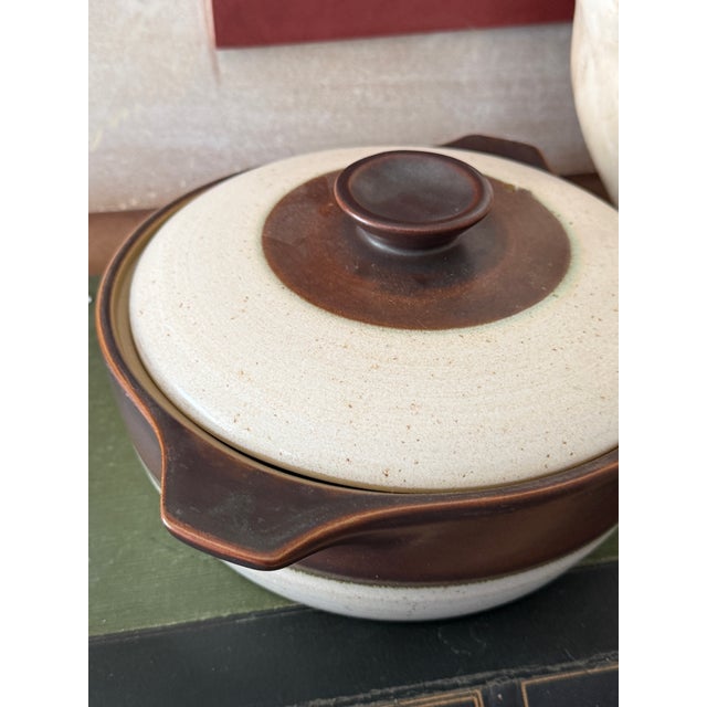 Ceramic 1960s Denby Langley England Stoneware Brown and Cream Pottery Lidded Casserole For Sale - Image 7 of 11