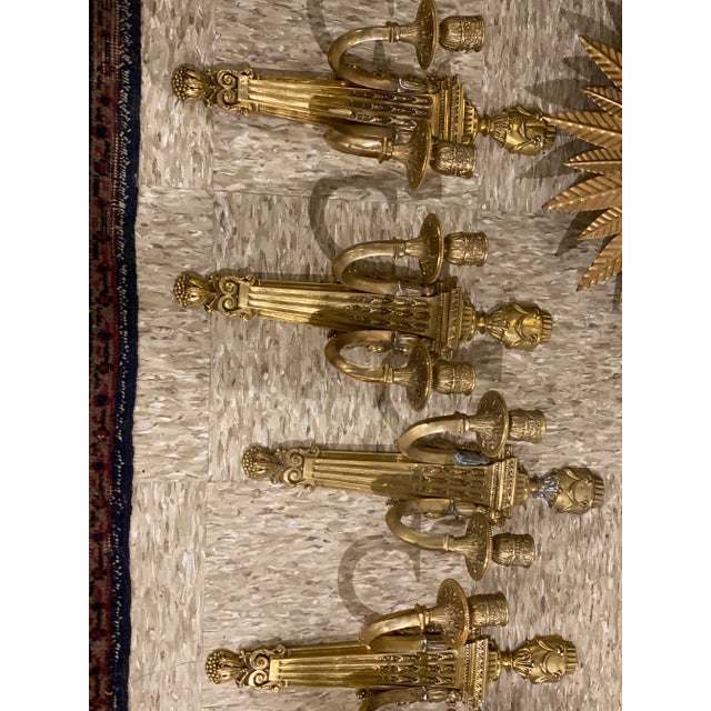1920's Gilt Bronze Neoclassical Sconces - Pair For Sale - Image 4 of 4