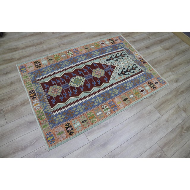 Farmhouse 1980s Farmhouse Blue Geometric Kilim For Sale - Image 3 of 8